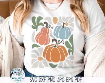Retro Pumpkin SVG for Cricut, Fall Pumpkin Abstract PNG, Fall Pumpkin Shirt, Floral Halloween, Boho Autumn Gourd Vinyl Decal File Download