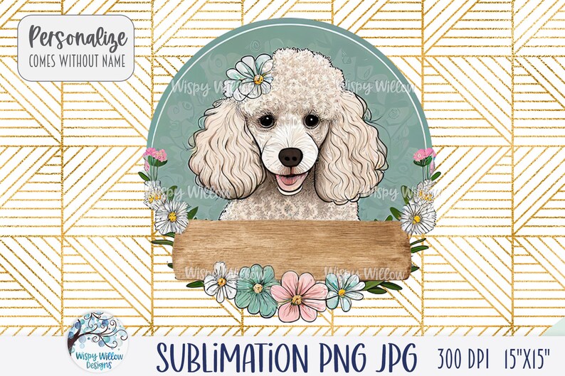 White Poodle Dog Sublimation Png With Flowers Personalized - Etsy