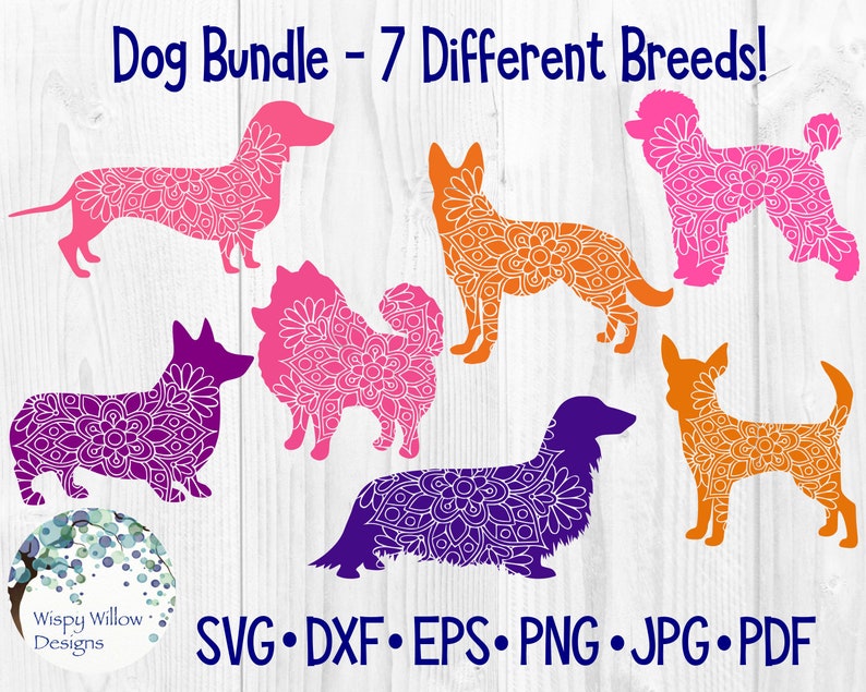 Download Dog Mandala Bundle SVG DXF pdf png eps jpg Weiner Dog | Etsy