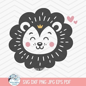 Cricut 用ライオン SVG、赤ちゃんライオンの絵、かわいいジャングル サファリ動物 PNG JPG、気まぐれなライオンの頭、かわいい動物の顔、ベビー シャワー、保育園ファイル