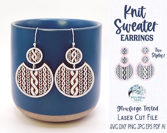 Knit Sweater Earring File SVG for Glowforge or Laser Cutter, Cozy Fall and Winter Wood Earring, Cable Knitted Pattern Laser Cut Earring File