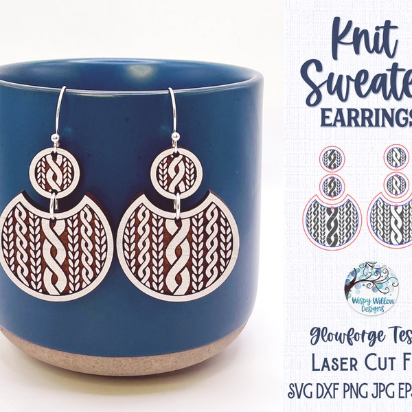 Knit Sweater Earring File SVG for Glowforge or Laser Cutter, Cozy Fall and Winter Wood Earring, Cable Knitted Pattern Laser Cut Earring File