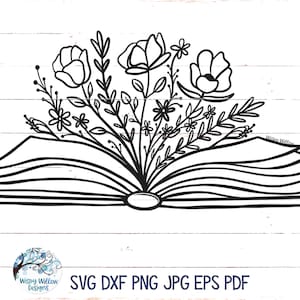 Floral livre SVG, livre avec fleurs Svg, livre Svg, lecture Svg, lecture, joli livre, fleurs, fleurs avec livre, fleurs qui poussent hors d'un livre