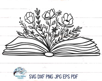 Floral Book SVG, Book with Flowers Svg, Book Svg, Reading Svg, Read, Pretty Book, Flowers, Flowers with Book, Flowers Growing Out of a Book