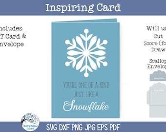 Vous êtes unique en son genre comme un fichier SVG de carte de flocon de neige pour Cricut, carte d'ami de citation inspirante, carte de voeux d'hiver en papier cartonné