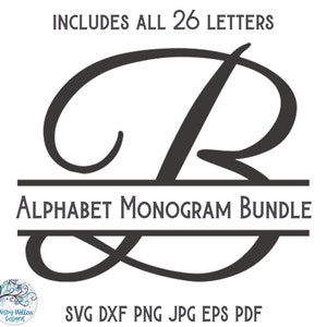 Pacchetto SVG alfabeto monogramma diviso per Cricut, cornice monogramma divisa, lettera personalizzata per nome, monogramma di fantasia PNG, file di taglio decalcomania in vinile
