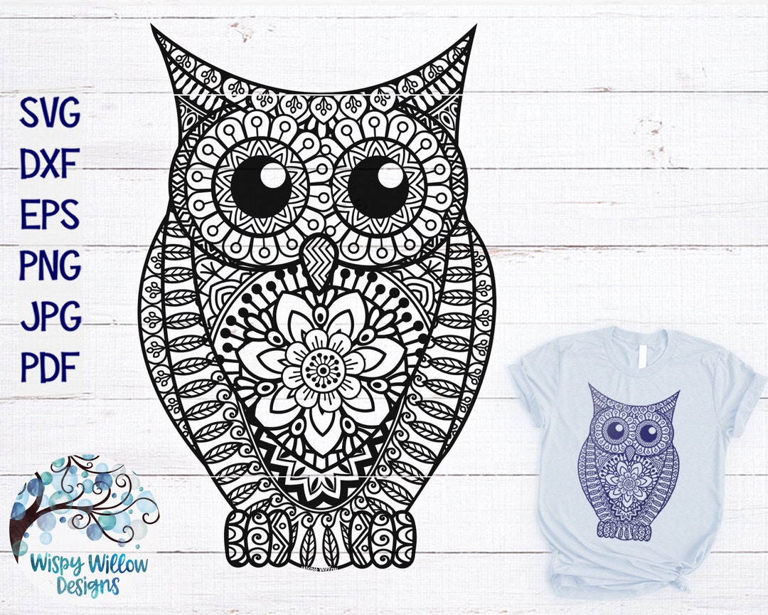 Owl Mandala SVG for Cricut, Owl Zentangle DXF, Animal Mandala Download ...