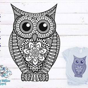 Owl Mandala SVG per Cricut, Owl Zentangle DXF, Download di mandala animali, Bird SVG, File di decalcomania in vinile di animali intricati per Silhouette
