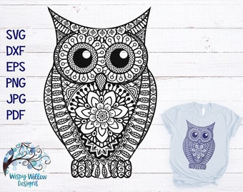 Sowa Mandala SVG dla Cricut, Sowa Zentangle DXF, Pobierz Mandalę Zwierzęcą, Ptak SVG, Skomplikowany Plik Naklejki Winylowej Zwierzęcej dla Sylwetki