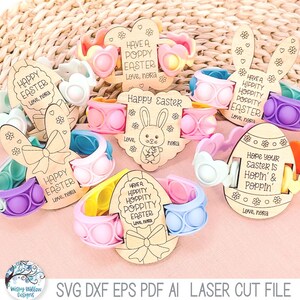 Ostern Pop It Armband SVG Datei Bundle für Laser Cutter, niedlichen Osterhase Kaninchen, Osterei, Korb Tag Geschenk für Kinder, Glowforge, xTool