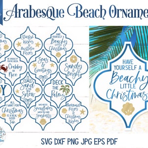 Paquete SVG de adornos navideños de playa arabesca, mosaico arabesco Svg, adornos navideños de playa, adornos navideños divertidos, SVG para Cricut