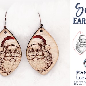 Fichier SVG boucle d'oreille père Noël pour Glowforge ou découpeur laser, boucles d'oreilles père Noël Noël, gravure laser découpée boucle d'oreille vacances d'hiver téléchargement