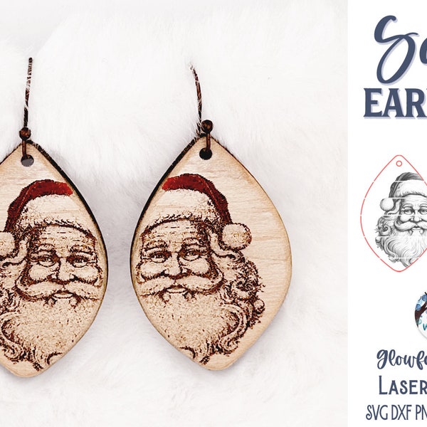 Santa Earring SVG File for Glowforge or Laser Cutter, Christmas Santa Claus Earrings, Engraved Laser Cut Winter Holiday Earring Download