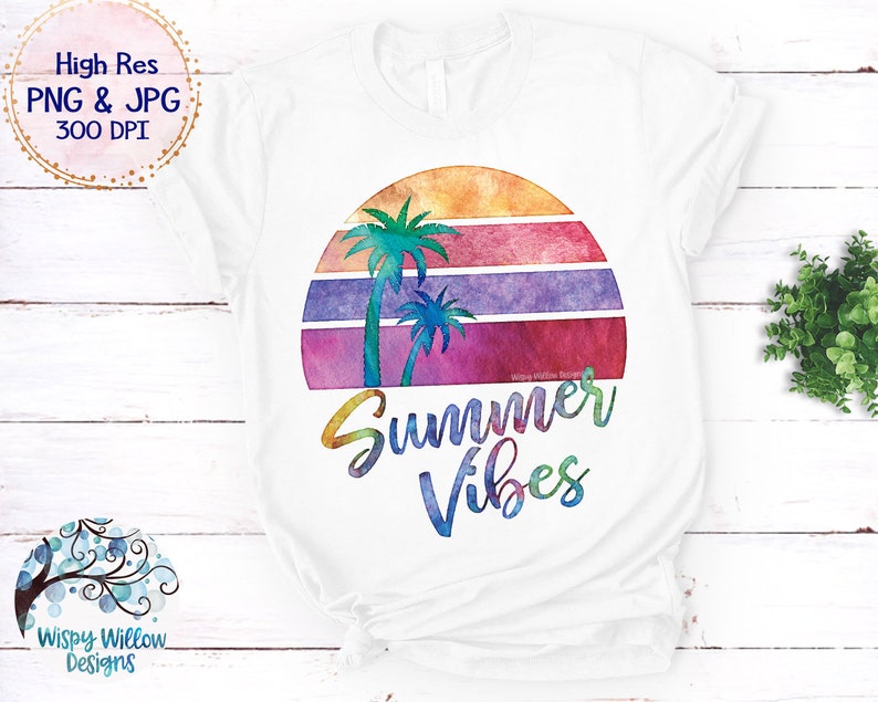 Download Summer Vibes Sublimation Watercolor Palm Trees PNG JPG | Etsy