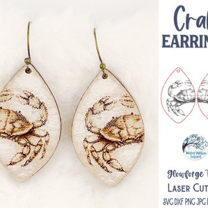 Krabbe Ohrringe SVG-Datei für Glowforge oder Laser Cutter, Strand Ohrring, Ocean Sea Animal gravierte Schmuck, Sommer Ohrringe, digitaler Download