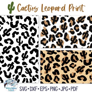Kaktus Leopard Print SVG Bundle für Cricut, Sommer Wüste Animal Print PNG, Kaktus Print Muster, Vinyl Aufkleber Datei für Silhouette