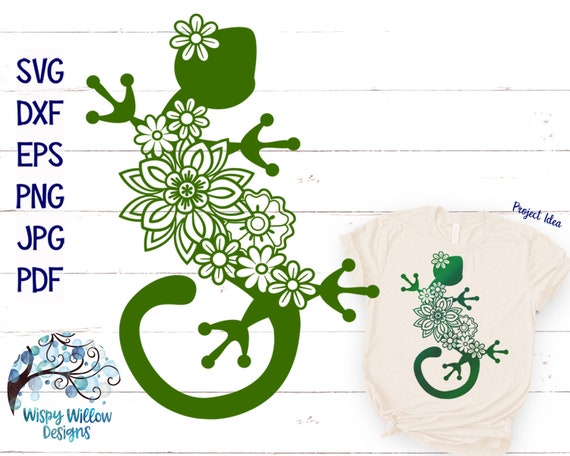 Floral Gecko SVG, Lizard with Flowers, Floral Lizard Mandala for Cricut, Cute Reptile Pet PNG, Pretty Girl Animal, Vinyl Decal Cut File