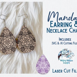 Mandala Earring SVG File for Glowforge or Laser Cutter, Wood Earring, Mandala Engraved Earrings for Glowforge, Xtool, Laser Cut Earring File