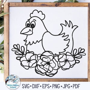 Floral Chicken SVG, Chicken With Flowers Svg, Hen Svg, Floral Animal Svg, Farm Animal, Kitchen, Floral Hen, Cute Chicken, Chicken Sign Svg
