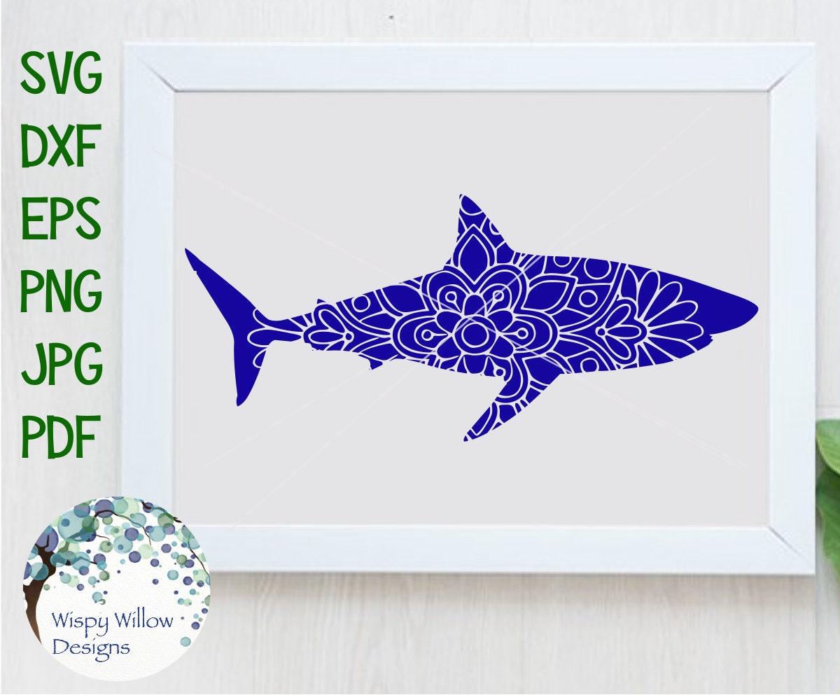 Shark Floral Mandala SVG DXF pdf png Digital Download File ...