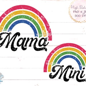 Retro Mama und Mini PNG Sublimation, Retro Mama und ich Png, Trendige Mama und Mini Sublimation Png, Mama Distressed Rainbow Sublimation Jpg