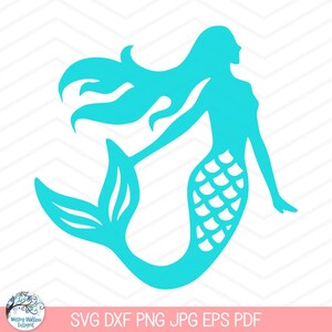 Mermaid SVG File for Cricut, Mermaid Silhouette Clipart PNG, Summer Beach Vinyl Decal file for Girl, Mermaid Swimming JPG