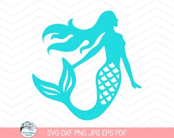 Mermaid SVG File for Cricut, Mermaid Silhouette Clipart PNG, Summer Beach Vinyl Decal file for Girl, Mermaid Swimming JPG