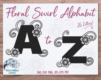 Floral Swirl Alphabet SVG Bundle, A to Z SVG Letters, Flower Letters SVG, Alphabet Bundle, Monogram, Monogram Svg, Initials, Flower Monogram