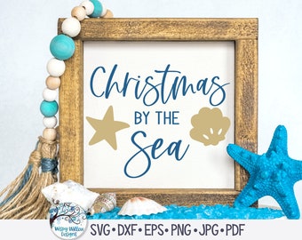 Navidad junto al mar SVG, letrero navideño de playa SVG, Navidad náutica, Navidad tropical, Navidad cálida SVG, archivo de calcomanía de vinilo para Cricut