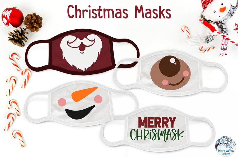 Christmas Masks SVG Bundle Santa Svg Reindeer Svg Merry Etsy