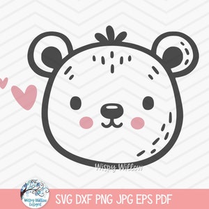 Bear SVG for Cricut, Baby Animal Illustration Clipart PNG, Teddy Bear Face, Baby Shower, Cute Kid&#39;s Whimsical Nursery Drawing Printable JPG