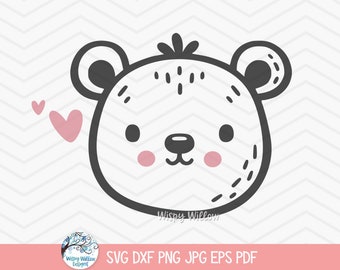 Bear SVG for Cricut, Baby Animal Illustration Clipart PNG, Teddy Bear Face, Baby Shower, Cute Kid's Whimsical Nursery Drawing Printable JPG