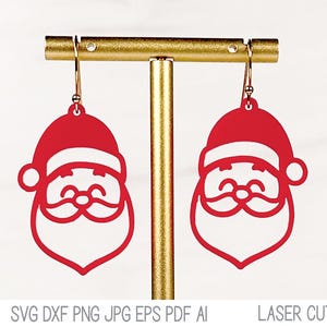 Fichier SVG boucle d'oreille père Noël pour découpeur laser, bijoux de Noël en acrylique pour Glowforge, Xtool, conception de boucle d'oreille pendante vacances d'hiver DXF