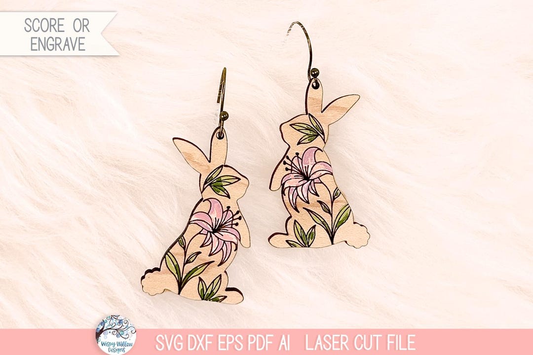 Easter Bunny Earring SVG File for Laser Cutter, Floral Spring Rabbit ...