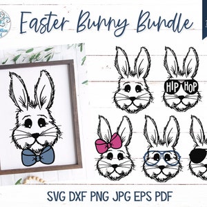 Paashaas bundel SVG, meisje paashaas SVG, jongen paashaas, paashaas gezicht SVG, paashaas met strik, paasshirt SVG, png, dxf