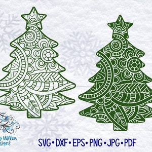 Mandala albero di Natale SVG, Mandala di Natale, Zentangle SVG, DXF, png, Albero di Natale Svg, Inverno, File decalcomania in vinile, Mandala di Natale Svg