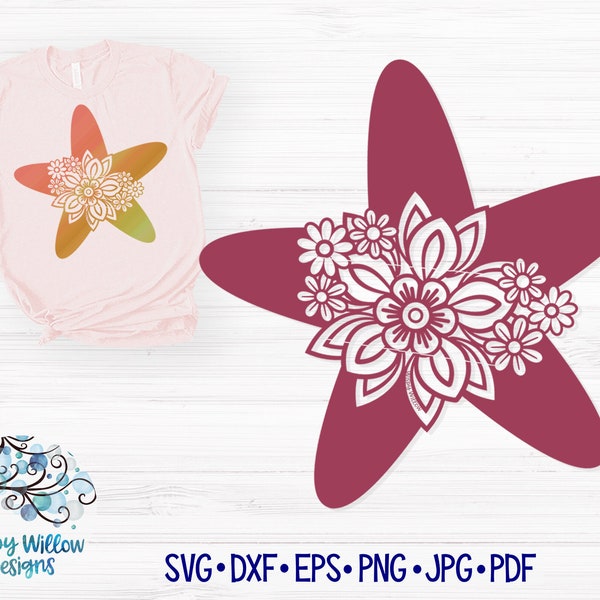 Floral Starfish SVG, Starfish Mandala Svg, Mandala Starfish Svg, Starfish with Flowers, Starfish Vinyl Decal File, Ocean, Sea, Cricut Svg