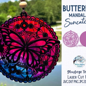 Vlinder Mandala Suncatcher voor Glowforge of Laser Cutter SVG, zomer dierlijke Mandala Sun Catcher Svg, vlinders ornamentbestand, AI, DXF
