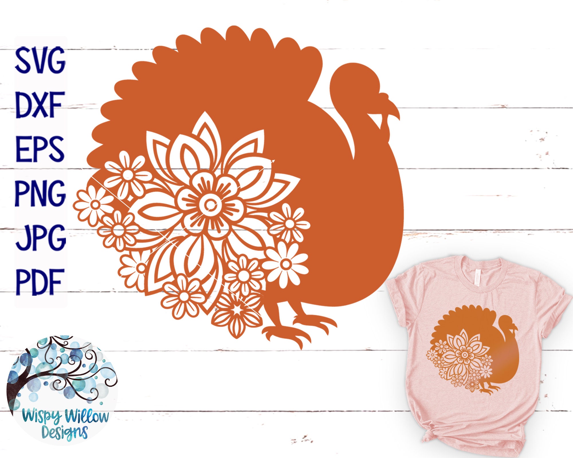 Turkey Floral SVG Turkey SVG DXF Turkey with Flowers png | Etsy