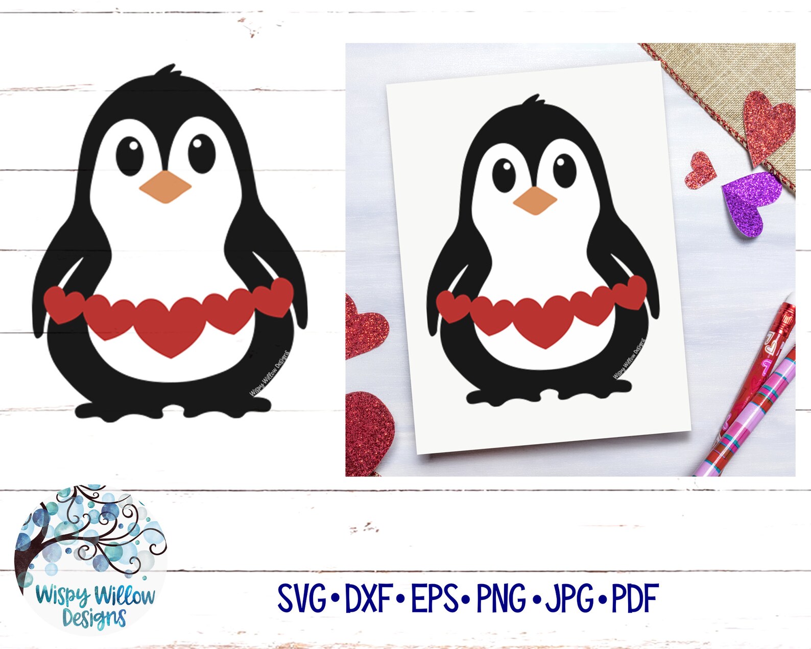 Valentine's Day Penguin SVG DXF PNG Penguin With Hearts - Etsy