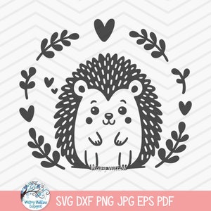 Ouriço SVG para Cricut, desenho de ouriço bebê, animal fofo da floresta da floresta PNG JPG, clipart fofo caprichoso, chá de bebê, arquivo de berçário