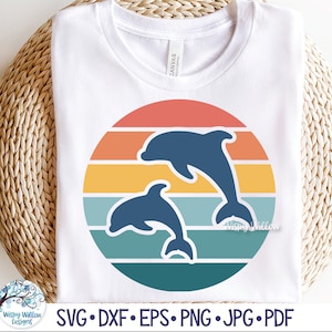 Delfin SVG für Cricut, Retro Streifen Strand Sublimation Shirt JPG, druckbare Sommer Strand Urlaub Design Png, Vinyl Aufkleber Datei Download