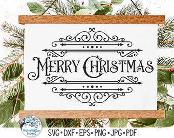 Merry Christmas SVG for Cricut, Retro Christmas Sign, Elegant Victorian Holiday Decor, Art Deco, Vinyl Decal File for Silhouette