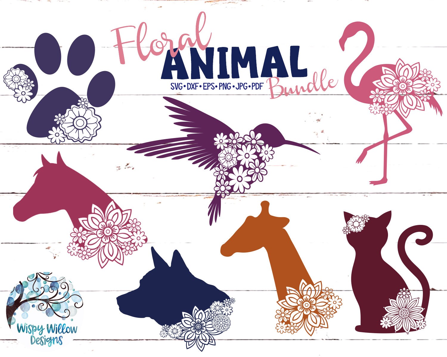 Download Floral Animal SVG Bundle Paw Print Flamingo Cat Giraffe | Etsy