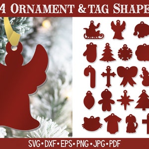 Formas de enfeites de Natal SVG para Cricut, etiquetas para presentes de feriado, silhueta de enfeites de inverno, arquivo SVG de Natal para corte a laser ou vinil Glowforge