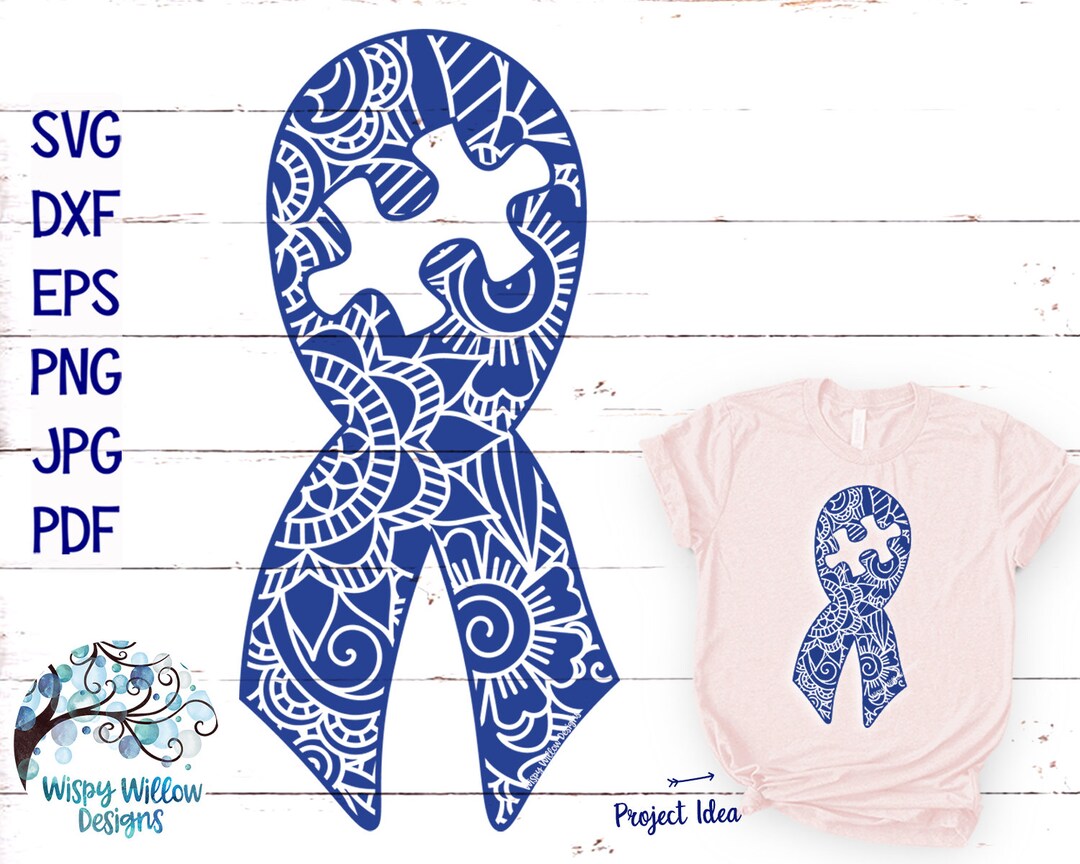 Autism Ribbon Mandala SVG for Cricut, Pretty Autism Mandala Ribbon With ...