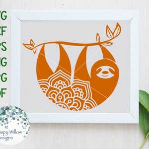 Sloth Mandala SVG for Cricut, Hanging Sloth Zentangle Clip Art, Cute Animal Mandala PNG Design, Boho Vinyl Decal File for Silhouette