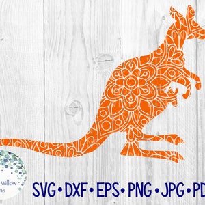 Kangoeroe-mandala SVG, DXF, pdf, png, eps, jpeg, digitale download, bloemen, kangoeroe, Cricut, silhouet, gesneden bestand, dier, vinyl decal