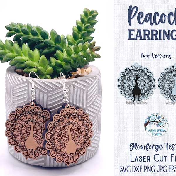 Peacock Earring File for Glowforge or Laser Cutter, Bird Wood Earring, Glowforge Jewelry Craft, Laser Cut Animal Earring File, Peacock Dxf