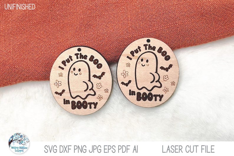 I Put The Boo in Booty Funny Halloween Ghost Butt Earring File SVG AI for Laser Cutter image 3